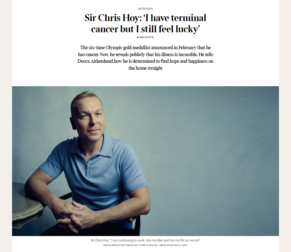 奥运六金王克里斯·霍伊确诊晚期前列腺癌 曾任